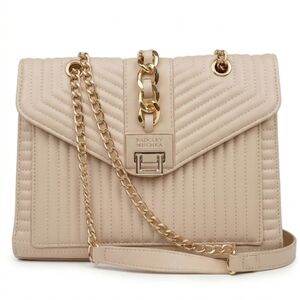 Badgley Mischka Beige Quilted Convertible Crossbody